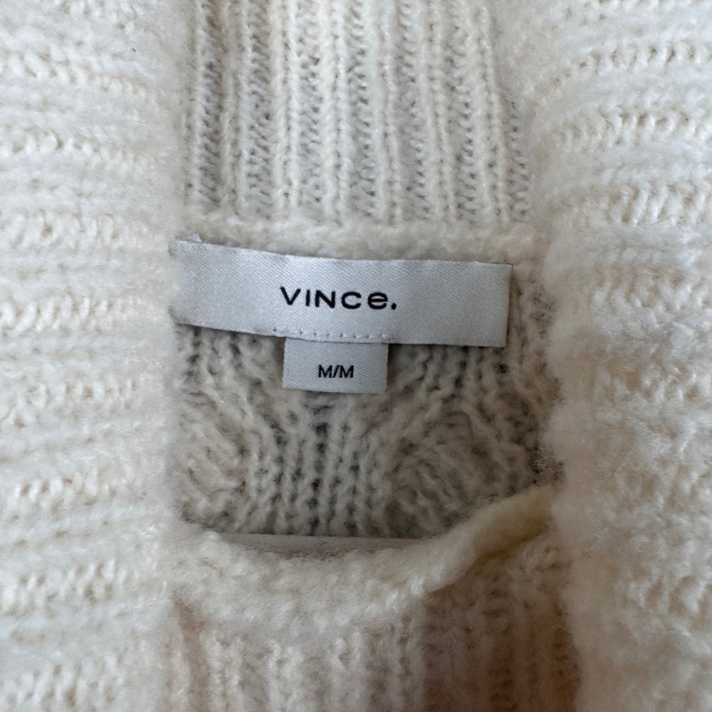 Vince 100% Wool Cable Knit Turtleneck Sweater Vest Cream White womens Medium - Picture 4 of 6